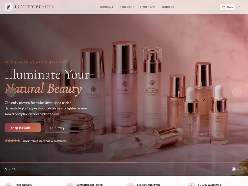 Screenshot of the Luxury Beauty website